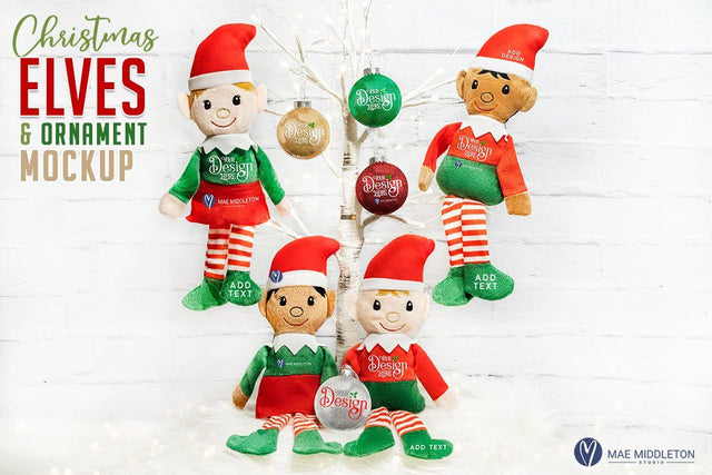 Christmas Elves and Ornaments Mockup | Styled photo Mock Up Photo Mae Middleton Studio 