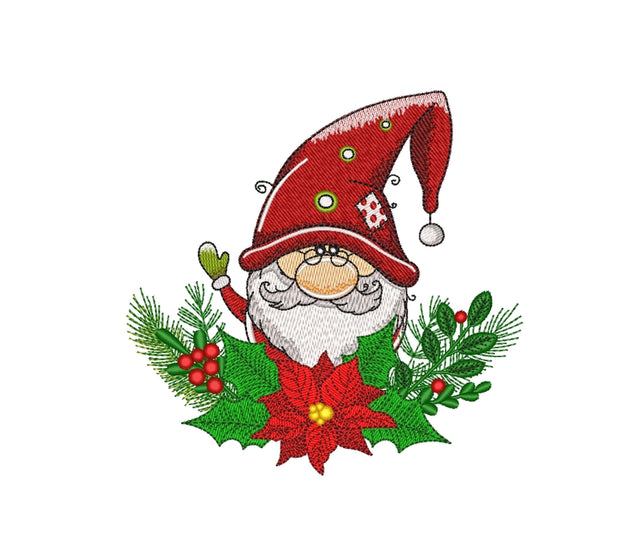 Christmas Embroidery Design, Cute Gnome Embroidery Design, Poinsettia Embroidery File, 4 sizes, Instant Download Embroidery/Applique DESIGNS Nino Nadaraia 