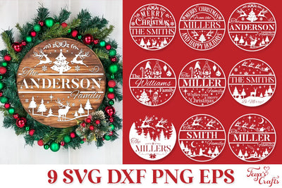 Christmas Family Name Door Sign SVG Pack SVG Feya's Fonts and Crafts 