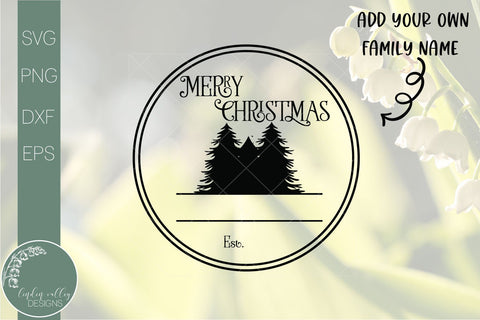 Christmas Family Name Round Sign Svg-Door Hanger Svg-Christmas Round Sign SVG Linden Valley Designs 