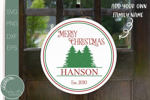 Christmas Family Name Round Sign Svg-Door Hanger Svg-Christmas Round Sign SVG Linden Valley Designs 