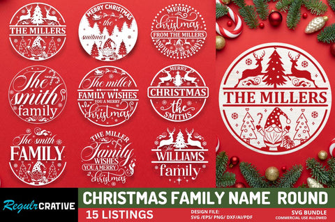 Christmas Family Name Round SVG Bundle SVG Regulrcrative 
