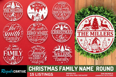 Christmas Family Name Round SVG Bundle SVG Regulrcrative 