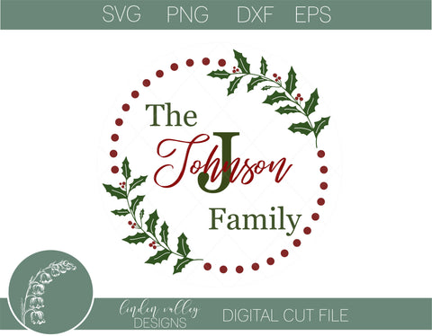 Christmas Family Name Round SVG SVG Linden Valley Designs 