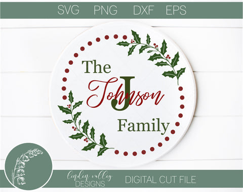 Christmas Family Name Round SVG SVG Linden Valley Designs 