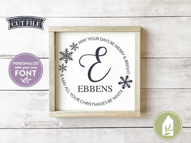 Christmas Family Name SVG | White Christmas SVG | Monogram Last Sign Design SVG LilleJuniper 