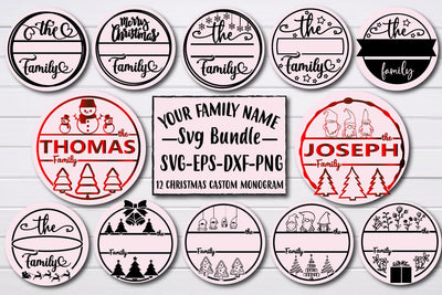 Christmas family name svg,family monogram,christmas family sign svg, christmas tree family svg, handlettered svg, family christmas svg, family ornament svg, round monogram,round svg,round sign SVG BB Type Studios 
