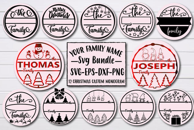 Christmas family name svg,family monogram,christmas family sign svg, christmas tree family svg, handlettered svg, family christmas svg, family ornament svg, round monogram,round svg,round sign SVG BB Type Studios 