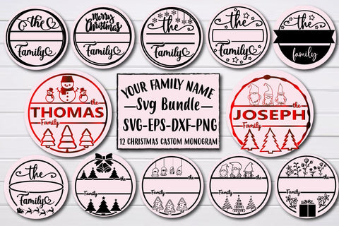 Christmas family name svg,family monogram,christmas family sign svg, christmas tree family svg, handlettered svg, family christmas svg, family ornament svg, round monogram,round svg,round sign SVG BB Type Studios 