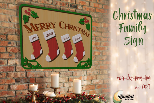 Christmas Family Sign Laser Cut. Design 3D. Home Decor SVG. SVG Evgenyia Guschina 