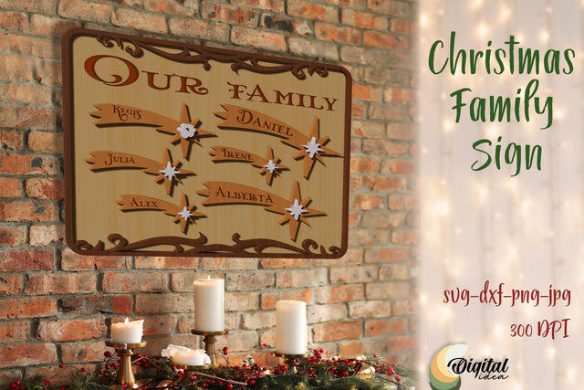 Christmas Family Sign Laser Cut. Design 3D. Our Family SVG. SVG Evgenyia Guschina 
