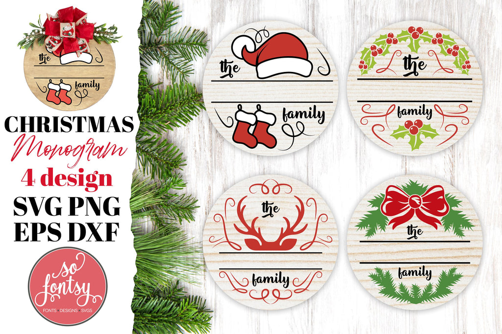 Christmas Family Sign. Split Christmas Monogram SVG - So Fontsy