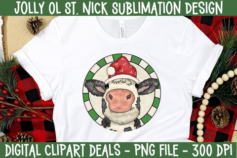 Christmas Farmhouse Cow Sublimation Style 1 Sublimation Digital Clipart Deals 