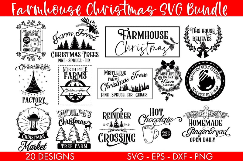 Christmas Farmhouse Vintage Signs SVG Bundle - So Fontsy