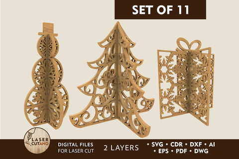 Christmas Figurines Set Multilayer Laser Cut Files, SVG, 3D Designs, Mini Design Bundles SVG LaserCutano 