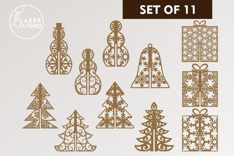Christmas Figurines Set Multilayer Laser Cut Files, SVG, 3D Designs, Mini Design Bundles SVG LaserCutano 