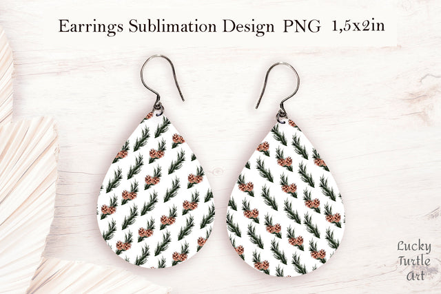 Christmas fir branch teardrop earrings sublimation design Sublimation LuckyTurtleArt 