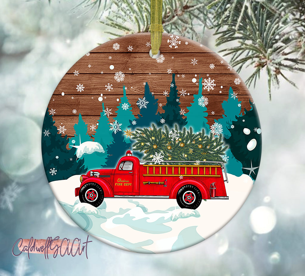 Christmas Fire Truck Ornament Png, Round Christmas Ornament, PNG ...