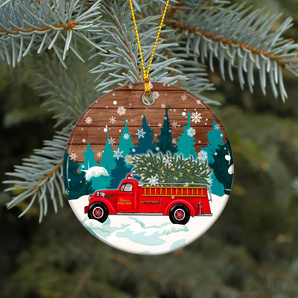 Christmas Fire Truck Ornament Png, Round Christmas Ornament, PNG ...