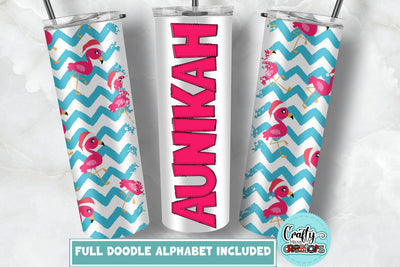 Christmas Flamingo Tumbler Wrap With Matching Alphabet PNG SVG Crafty Mama Studios 