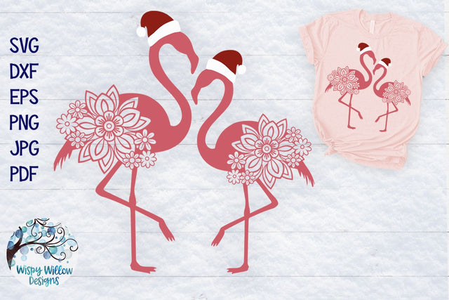 Christmas Flamingos Svg SVG Wispy Willow Designs 