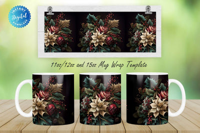 Christmas Floral 11, 12 & 15 Oz Mug Sublimation Sublimation Regulrcrative 