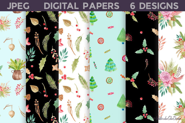Christmas Floral Digital Papers Bundle Digital Pattern WatercolorColorDream 