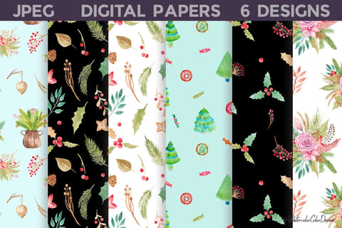 Christmas Floral Digital Papers Bundle Digital Pattern WatercolorColorDream 