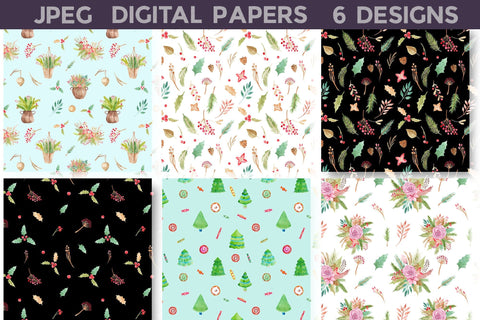 Christmas Floral Digital Papers Bundle Digital Pattern WatercolorColorDream 