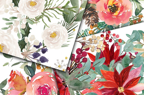 Christmas Floral Digital Papers Digital Pattern Old Market 