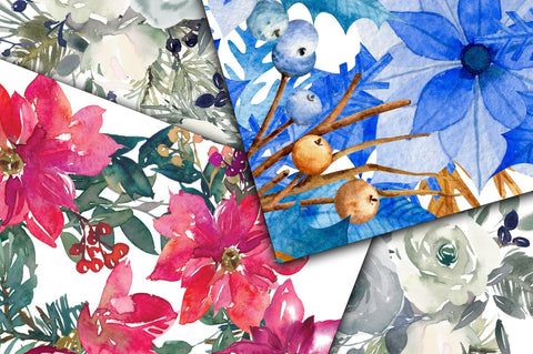 Christmas Floral Digital Papers Digital Pattern Old Market 