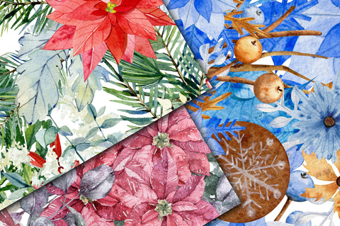 Christmas Floral Digital Papers - Seamless Patterns Digital Pattern Old Market 