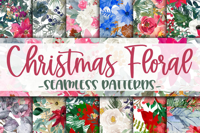 Christmas Floral Digital Papers - Seamless Patterns Digital Pattern Old Market 