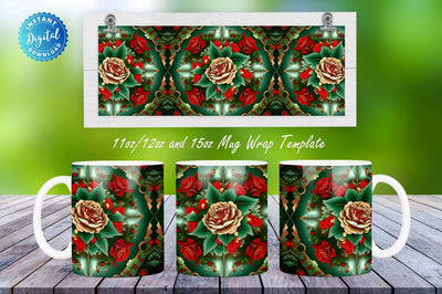 Christmas Floral Rose 11, 12 & 15 Oz Mug Sublimation Sublimation Regulrcrative 