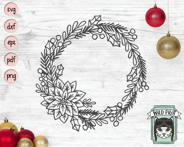 Christmas Floral Wreath Monogram Frame SVG Cut File SVG Wild Pilot 