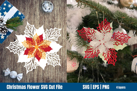 Christmas Flower SVG Cut File | Layered Poinsettia SVG 3D Paper Helga Art 