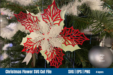 Christmas Flower SVG Cut File | Layered Poinsettia SVG 3D Paper Helga Art 