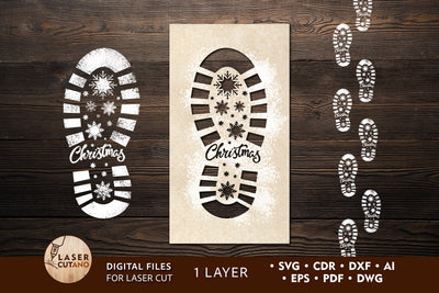 Christmas FOOTPRINT Paper Cut Template SVG LaserCutano 