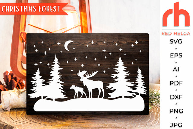 Christmas Forest SVG - Winter Moose Cut File SVG RedHelgaArt 