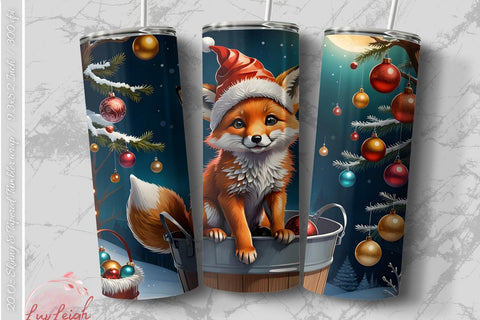Christmas Fox in bucket Tumbler wrap Sublimation Luvleigh Digitals 