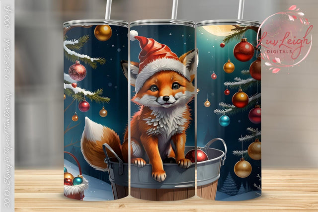 Christmas Fox in bucket Tumbler wrap Sublimation Luvleigh Digitals 