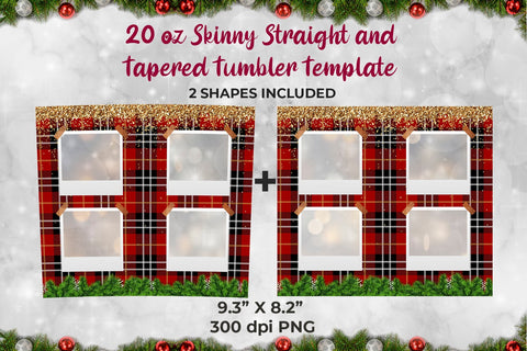 Christmas Frame Plaid Background Tumbler Wrap Template 20 oz for Sublimation Sublimation Sublimatiz Designs 
