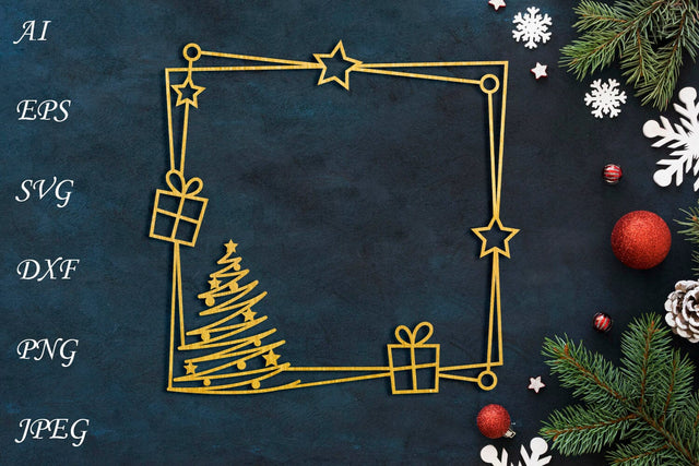 Christmas frame svg, Winter border with christmas tree, Monogram papercut SVG AnastasiyaArtDesign 