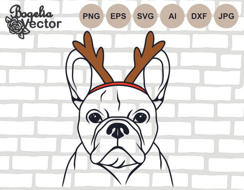 Christmas French Bulldog Svg file, Dog Cut file, Antlers, Animal Svg, Pet Face, Holiday Svg Designs, Kids Svg Shirts, Christmas Sign, Png SVG BogeliaVector 