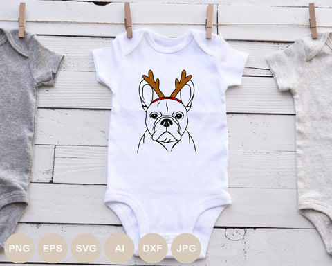 Christmas French Bulldog Svg file, Dog Cut file, Antlers, Animal Svg, Pet Face, Holiday Svg Designs, Kids Svg Shirts, Christmas Sign, Png SVG BogeliaVector 