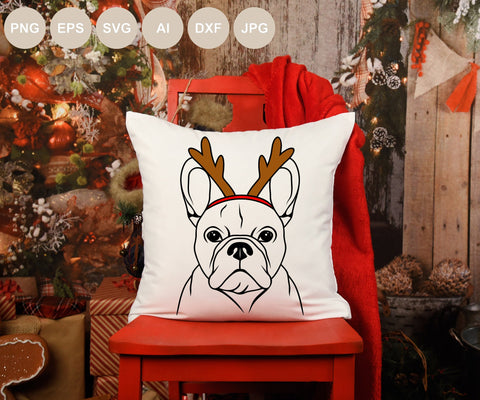 Christmas French Bulldog Svg file, Dog Cut file, Antlers, Animal Svg, Pet Face, Holiday Svg Designs, Kids Svg Shirts, Christmas Sign, Png SVG BogeliaVector 