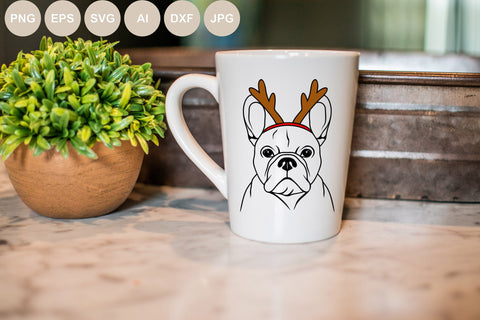 Christmas French Bulldog Svg file, Dog Cut file, Antlers, Animal Svg, Pet Face, Holiday Svg Designs, Kids Svg Shirts, Christmas Sign, Png SVG BogeliaVector 