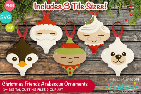 Christmas Friends Arabesque Tile Ornaments SVG Printable Cuttable Creatables 