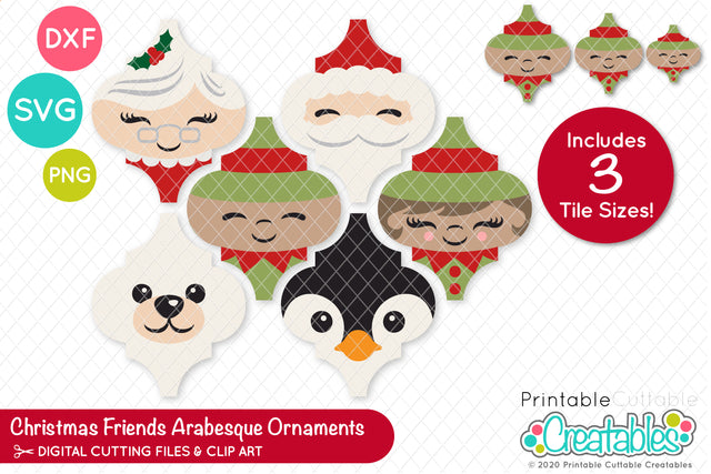 Christmas Friends Arabesque Tile Ornaments SVG Printable Cuttable Creatables 