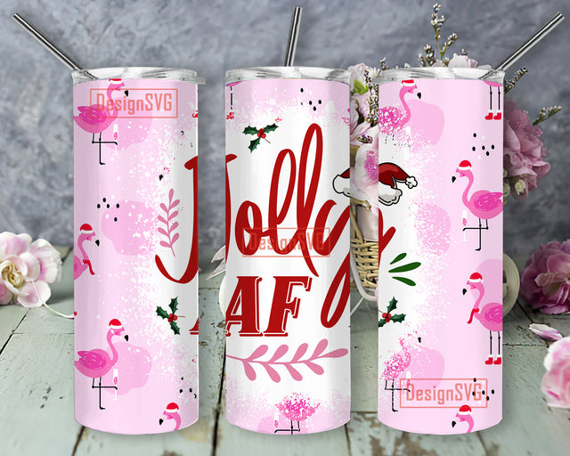 Christmas Funny Quote Jolly AF Pink Flamingo tumbler Png, Funny Christmas 20oz Skinny Tumbler, Christmas Tumbler Wrap, Christmas Tumbler Template, Digital Download Sublimation DesignSVG 